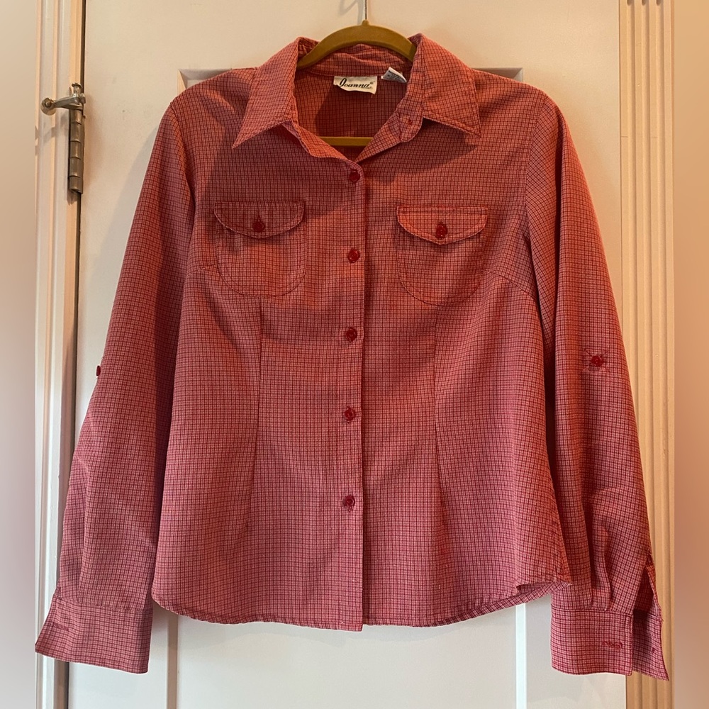 Joanna, Size MED, Ladies Flannel Shirt, Red/White